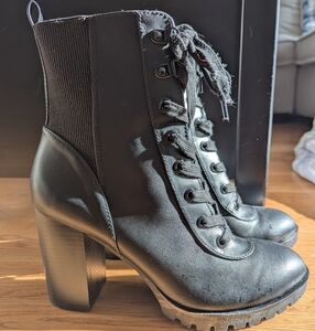A New Day Women's Black Lace-Up Heeled Combat Boots